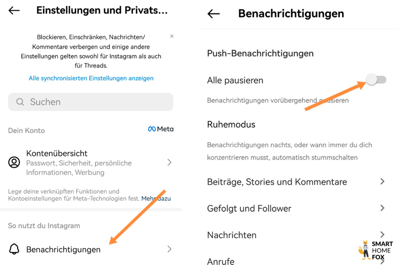 Instagram Benachrichtigungen pausieren